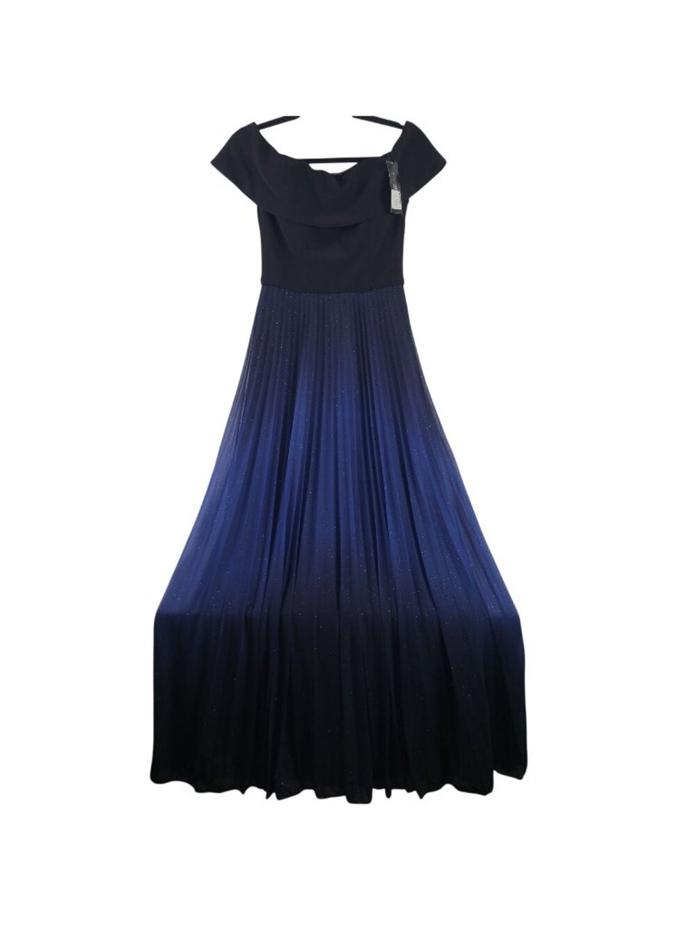NEW Betsy & Adam Off-The-Shoulder Ombre Gown Glitter Detail Sz 2 Navy & Black